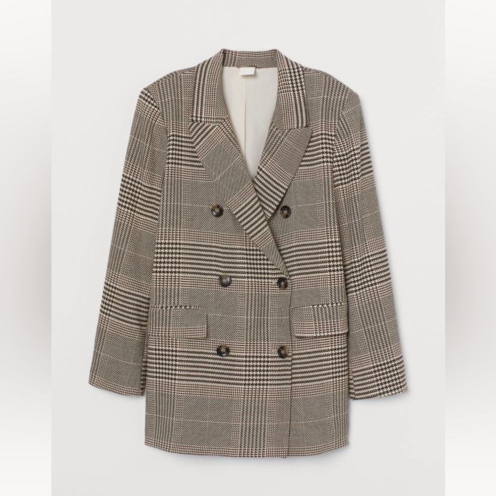 Double-breasted Jacket Light beige/brown plaid